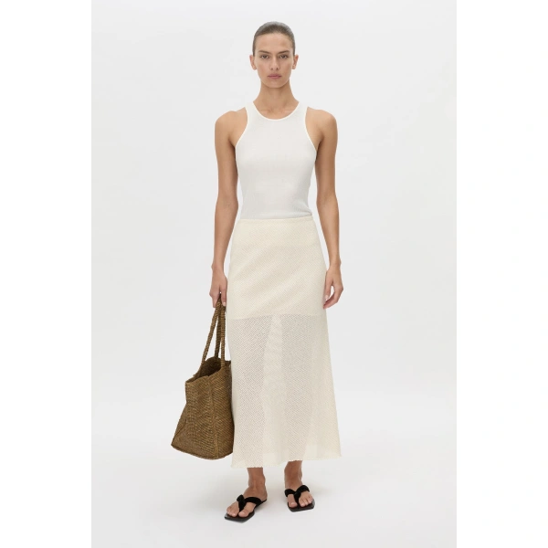 Camilla and Marc Viele Textured Bias Skirt in Cream, view 2 | Midi Skirts | Coveti