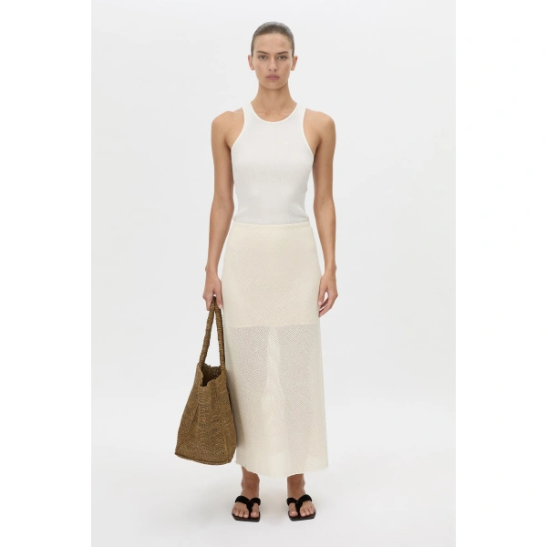 Camilla and Marc Viele Textured Bias Skirt in Cream, view 5 | Midi Skirts | Coveti