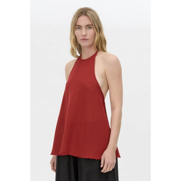 Camilla and Marc Viele Textured Halter Top in Burnt Red, view 3 | Sleeveless | Coveti