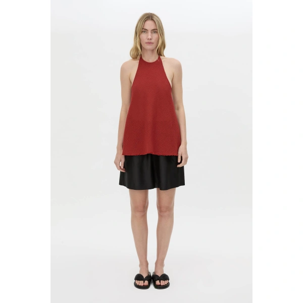 Camilla and Marc Viele Textured Halter Top in Burnt Red, view 4 | Sleeveless | Coveti