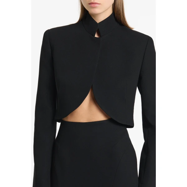 Carla Zampatti Black Crepe Crop Jacket | Blazers | Coveti