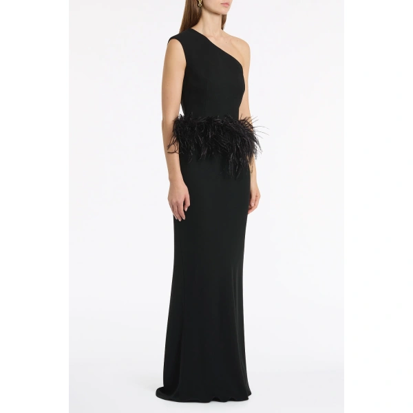 Carla Zampatti Black Crepe Cropped Feather Trimmed Bodice | Sleeveless & Tank Tops | Coveti