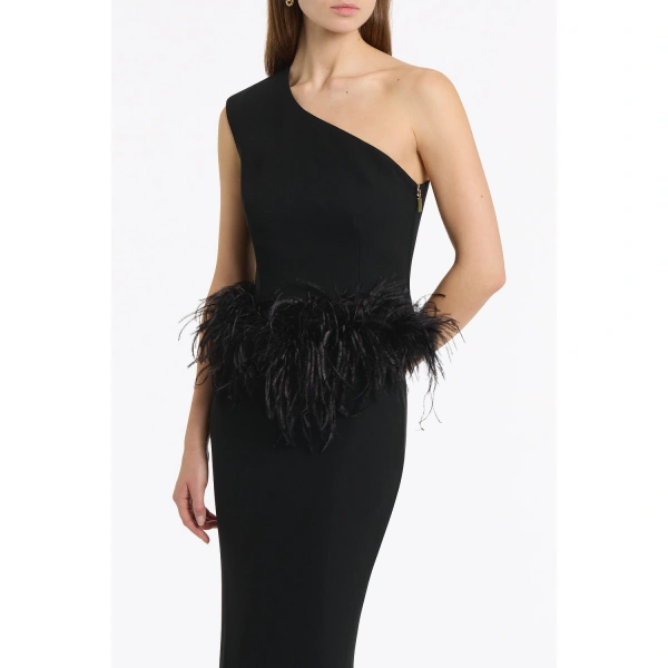Carla Zampatti Black Crepe Cropped Feather Trimmed Bodice | Sleeveless & Tank Tops | Coveti