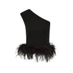 Carla Zampatti Black Crepe Cropped Feather Trimmed Bodice | Sleeveless & Tank Tops | Coveti