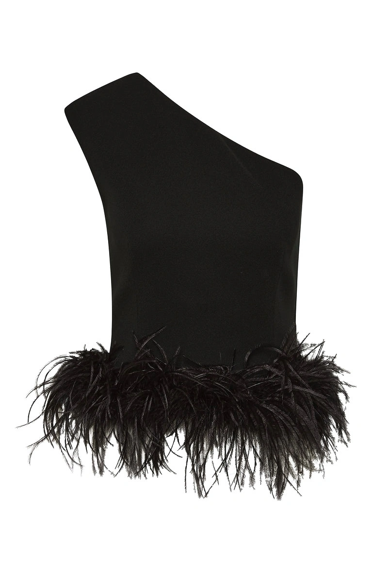Carla Zampatti Black Crepe Cropped Feather Trimmed Bodice Carla Zampatti Black Crepe Cropped Feather Trimmed Bodice | Sleeveless & Tank Tops | Coveti