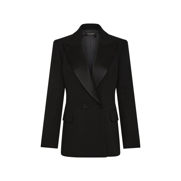 Black Crepe Double Breasted Blazer