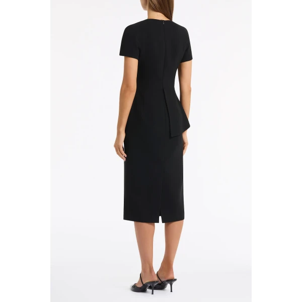 Carla Zampatti Black Crepe Drape Peplum Midi Dress | Midi Dresses | Coveti