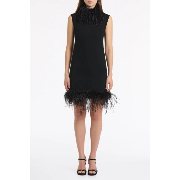 Carla Zampatti Black Crepe Feather Shift Dress | Mini Dresses | Coveti