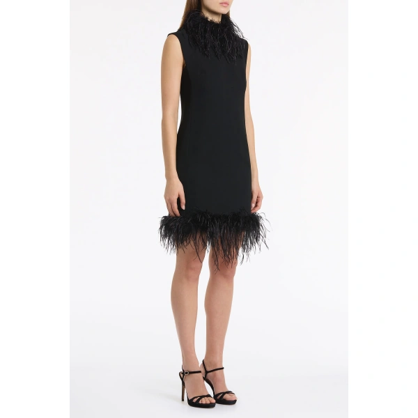 Carla Zampatti Black Crepe Feather Shift Dress | Mini Dresses | Coveti
