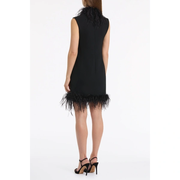 Carla Zampatti Black Crepe Feather Shift Dress | Mini Dresses | Coveti