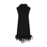 Carla Zampatti Black Crepe Feather Shift Dress | Mini Dresses | Coveti