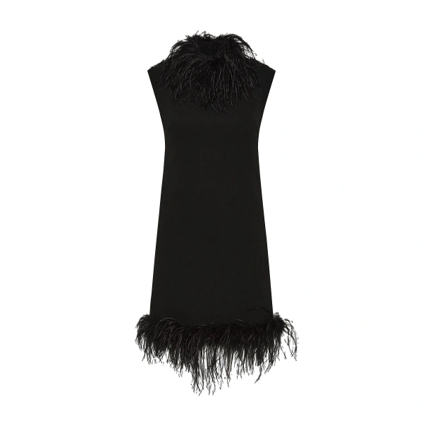 Black Crepe Feather Shift Dress