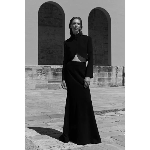 Carla Zampatti Black Crepe Fishtail Maxi Skirt | Maxi Skirts | Coveti