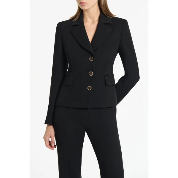 Carla Zampatti Black Crepe Fitted Waist Jacket | Blazers | Coveti