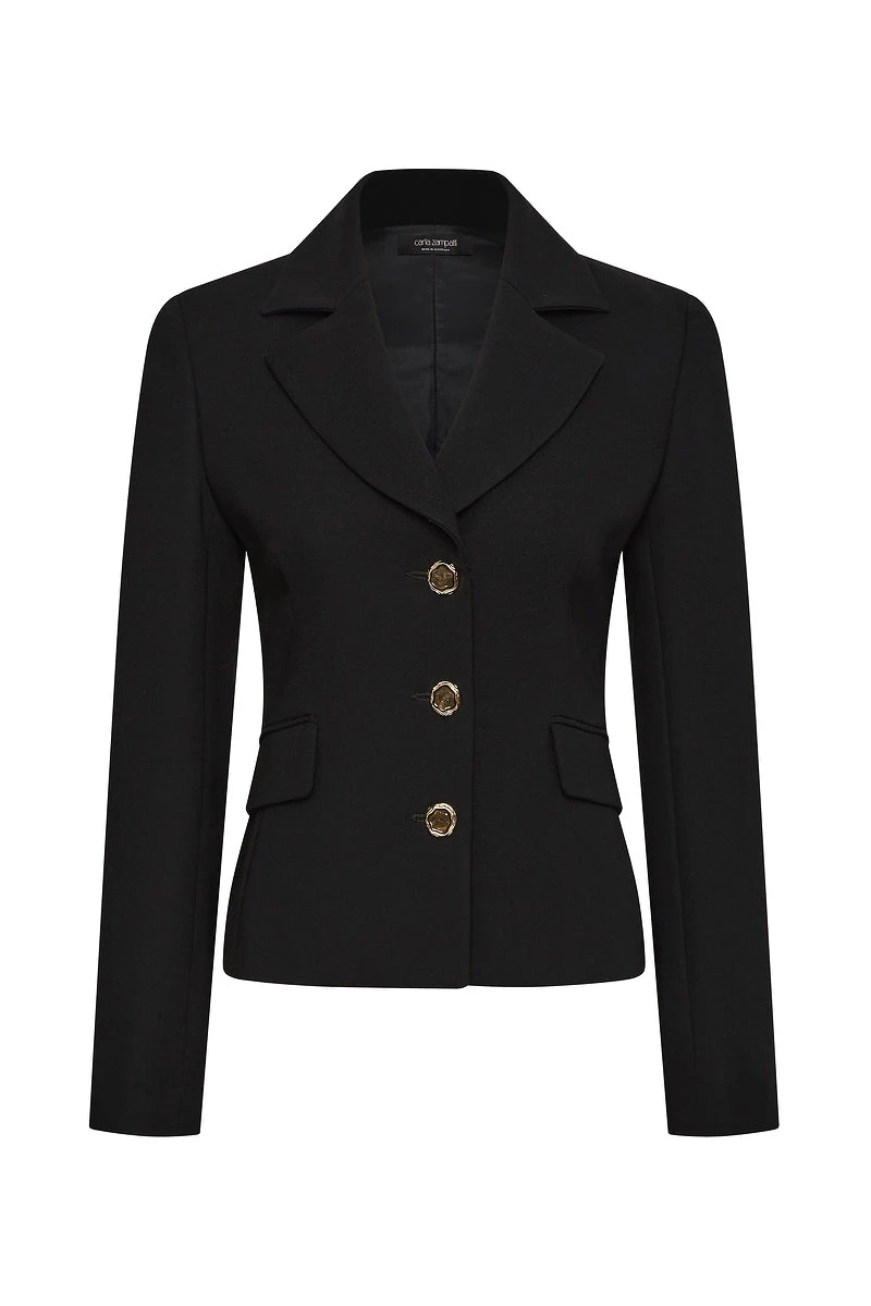 Carla Zampatti Black Crepe Fitted Waist Jacket Carla Zampatti Black Crepe Fitted Waist Jacket | Blazers | Coveti
