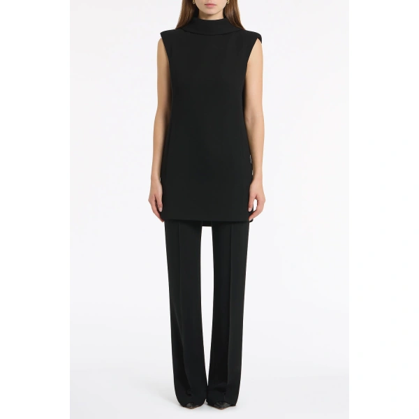 Carla Zampatti Black Crepe Folded Collar Tunic | Blouse | Coveti