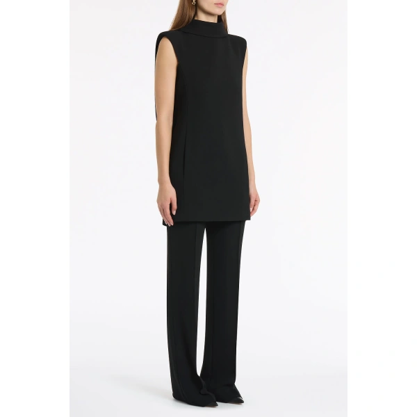 Carla Zampatti Black Crepe Folded Collar Tunic | Blouse | Coveti