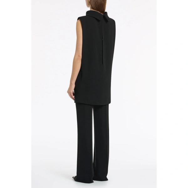 Carla Zampatti Black Crepe Folded Collar Tunic | Blouse | Coveti