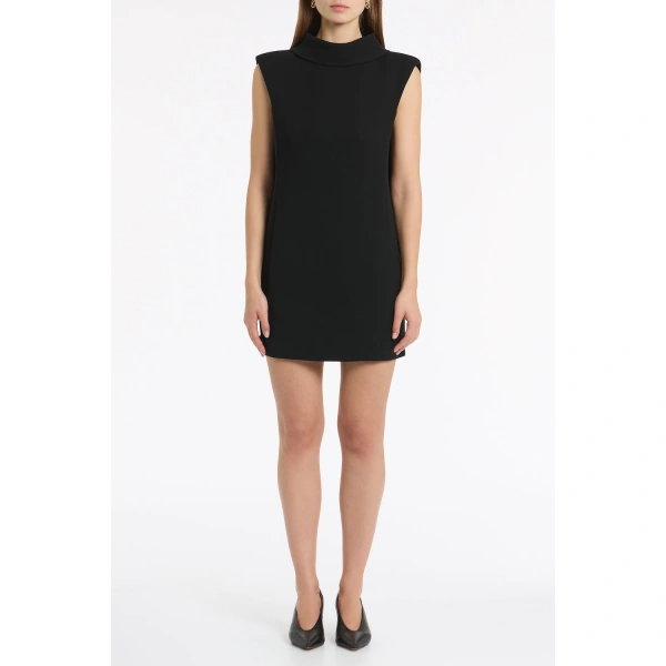 Carla Zampatti Black Crepe Folded Collar Tunic | Blouse | Coveti