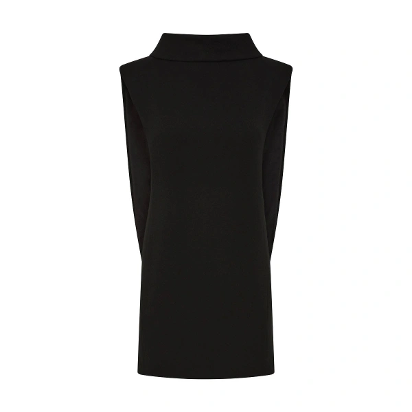 Black Crepe Folded Collar Tunic