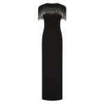 Carla Zampatti Black Crepe Fringe Cape Gown | Evening Gowns | Coveti