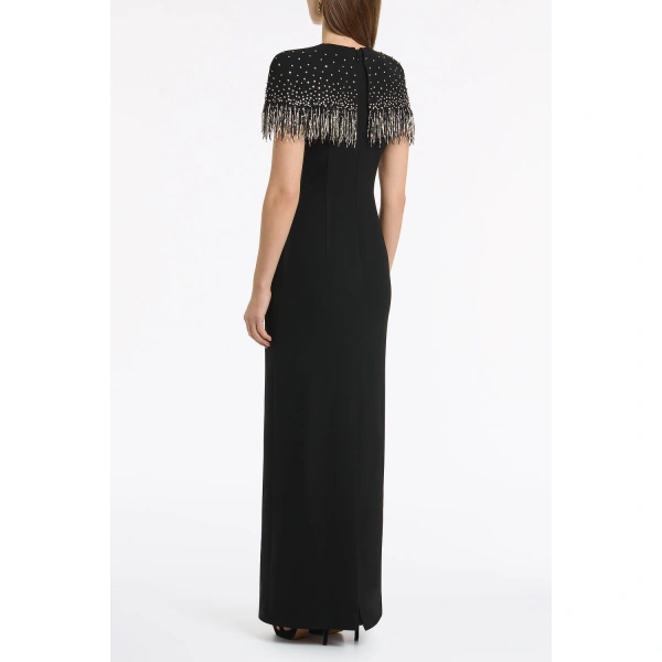 Carla Zampatti Black Crepe Fringe Cape Gown | Evening Gowns | Coveti