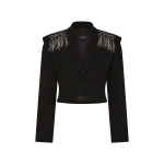 Carla Zampatti Black Crepe Fringe Cropped Jacket | Blazers | Coveti