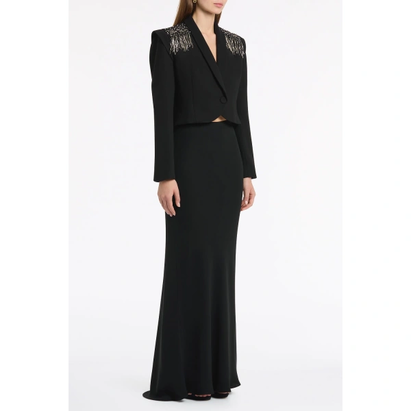 Carla Zampatti Black Crepe Fringe Cropped Jacket | Blazers | Coveti