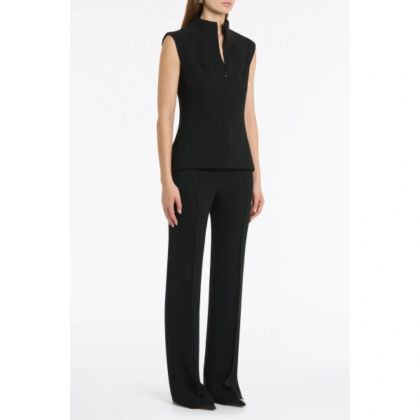 Carla Zampatti Black Crepe High Neck Fitted Bodice | Sleeveless & Tank Tops | Coveti