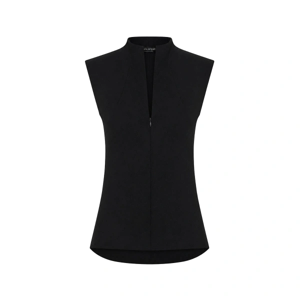 Carla Zampatti Black Crepe High Neck Fitted Bodice | Sleeveless & Tank Tops | Coveti