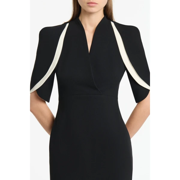 Carla Zampatti Black Crepe Layered Sleeve Gown | Evening Gowns | Coveti