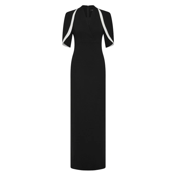 Black Crepe Layered Sleeve Gown
