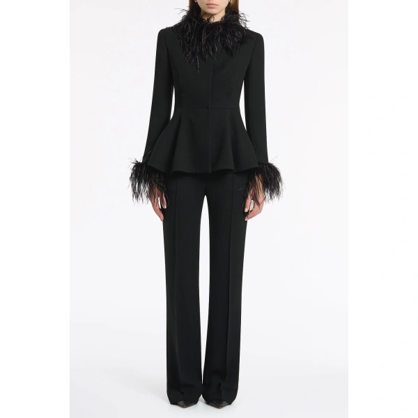 Carla Zampatti Black Crepe Peplum Feather Jacket | Blazers | Coveti