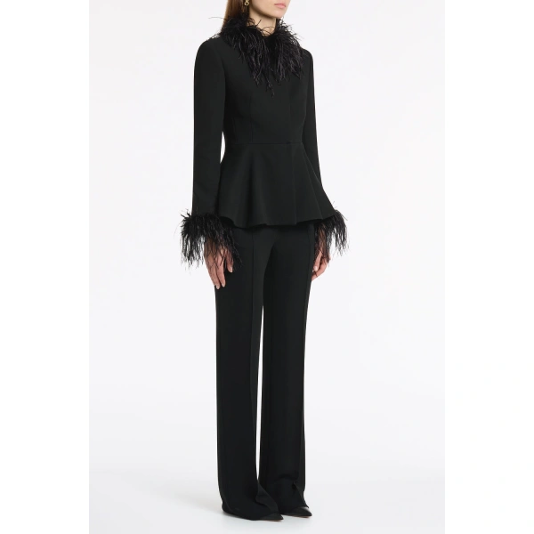 Carla Zampatti Black Crepe Peplum Feather Jacket | Blazers | Coveti