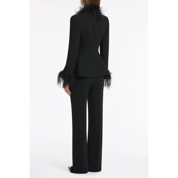 Carla Zampatti Black Crepe Peplum Feather Jacket | Blazers | Coveti