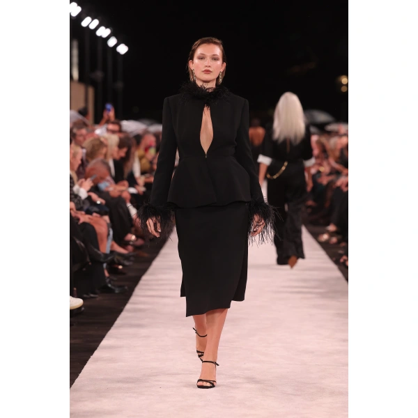 Carla Zampatti Black Crepe Peplum Feather Jacket | Blazers | Coveti