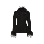 Carla Zampatti Black Crepe Peplum Feather Jacket | Blazers | Coveti