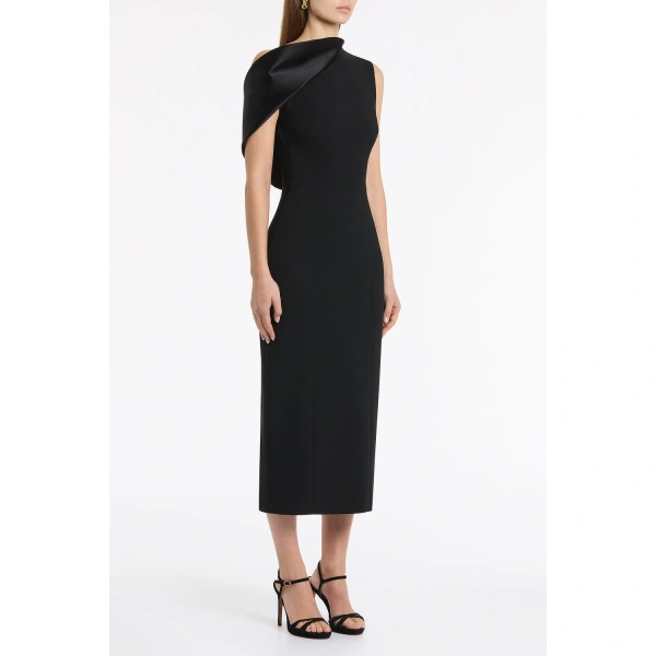 Carla Zampatti Black Crepe Sculpted One Shoulder Midi Dress | Midi Dresses | Coveti