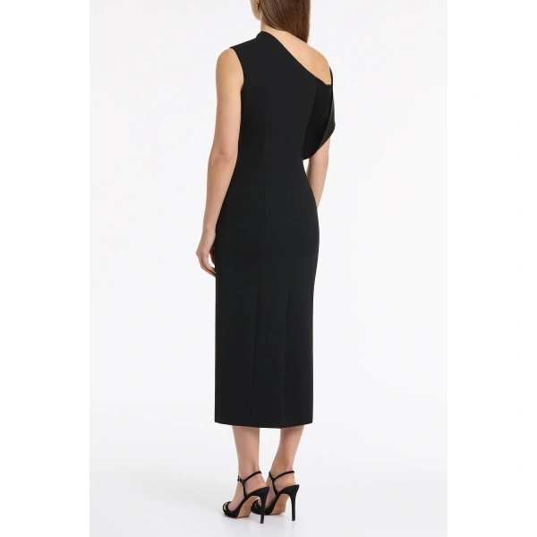 Carla Zampatti Black Crepe Sculpted One Shoulder Midi Dress | Midi Dresses | Coveti