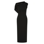 Carla Zampatti Black Crepe Sculpted One Shoulder Midi Dress | Midi Dresses | Coveti