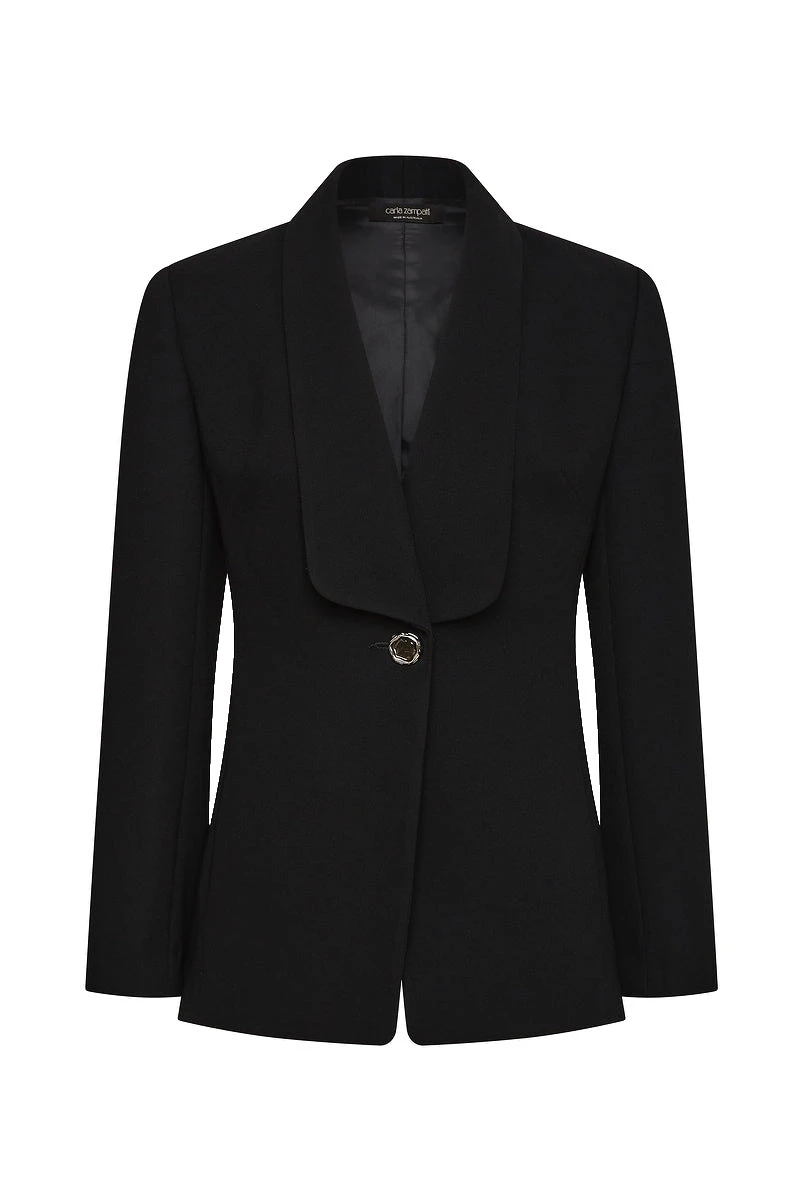 Carla Zampatti Black Crepe Shawl Collar Jacket Carla Zampatti Black Crepe Shawl Collar Jacket | Blazers | Coveti