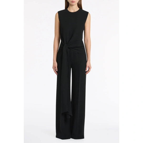 Carla Zampatti Black Crepe Waisted Tie Front Jumpsuit | Jumpsuit | Coveti
