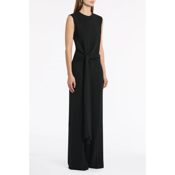 Carla Zampatti Black Crepe Waisted Tie Front Jumpsuit | Jumpsuit | Coveti