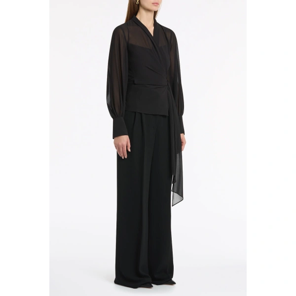 Carla Zampatti Black Crepe Wide Leg Pleated Pant | Wide leg pants | Coveti