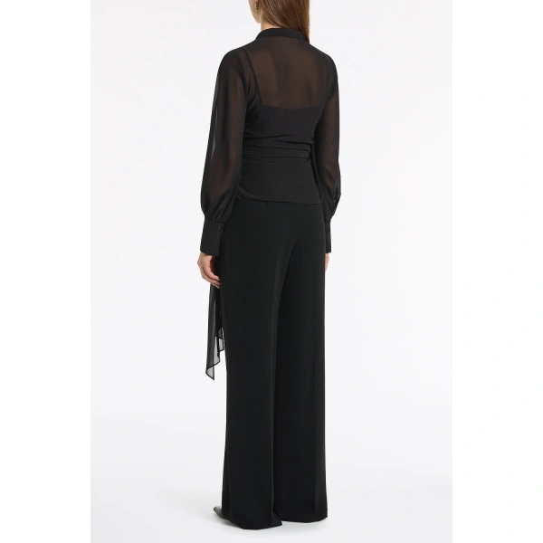 Carla Zampatti Black Crepe Wide Leg Pleated Pant | Wide leg pants | Coveti