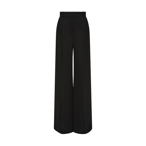 Black Crepe Wide Leg Pleated Pant