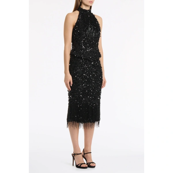 Carla Zampatti Black Fringe Sequin Lace Bodice | Sequin & Embellished Tops | Coveti