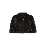 Carla Zampatti Black Fringe Sequin Lace Cape | Jackets | Coveti