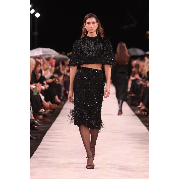 Carla Zampatti Black Fringe Sequin Lace Cape | Jackets | Coveti