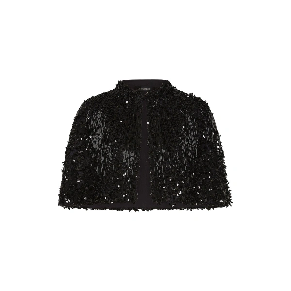 Black Fringe Sequin Lace Cape